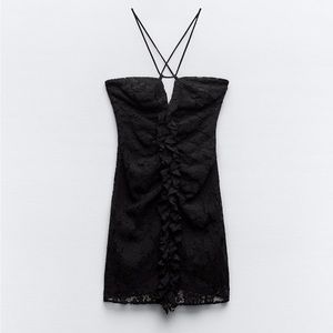 zara black lace mini dress XS